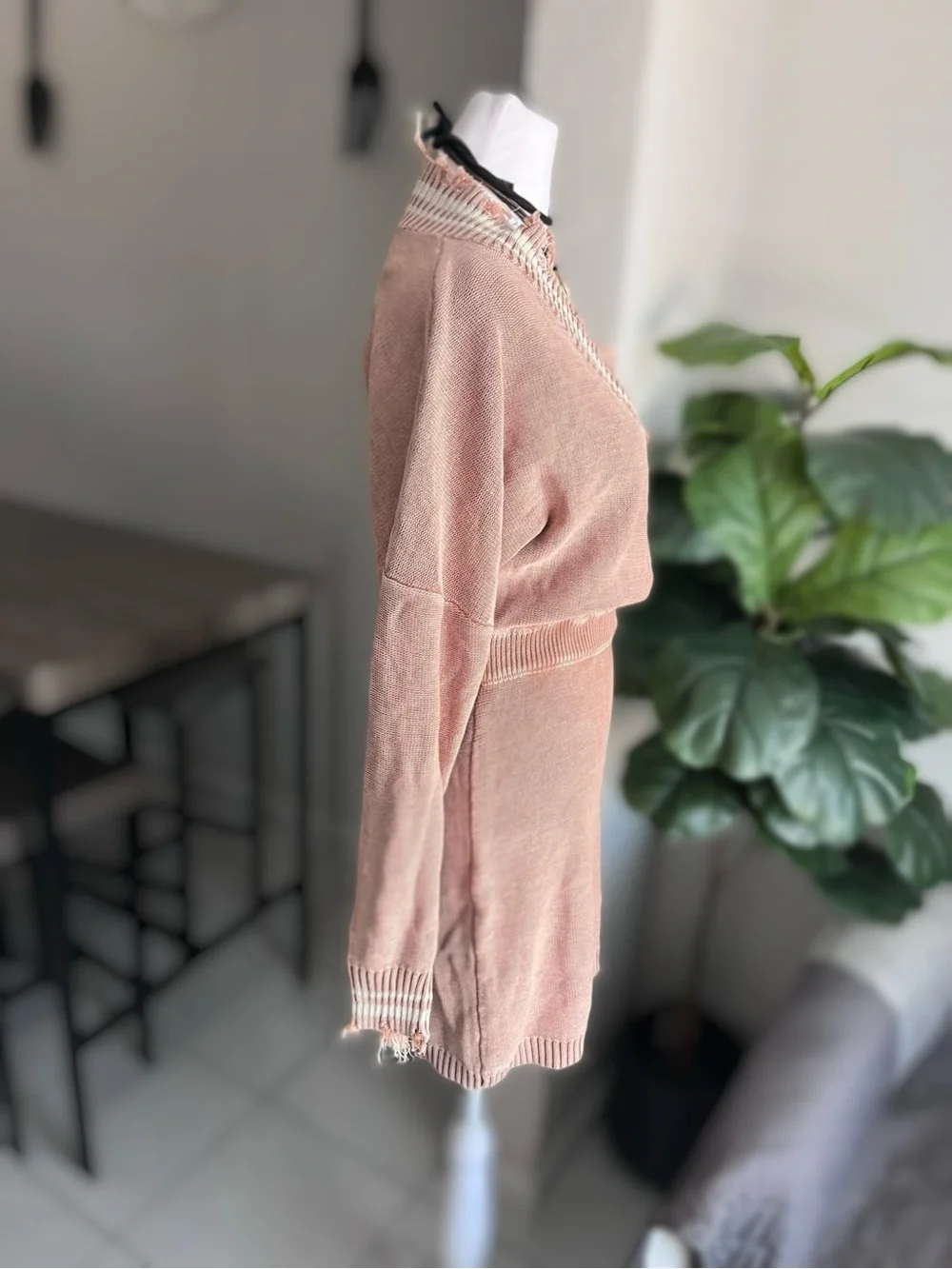 Dusty Rose Knit Wrap-Style Sweater Dress